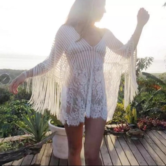 NEW Bohemian  White Fringe Kimono - Picture 3 of 8
